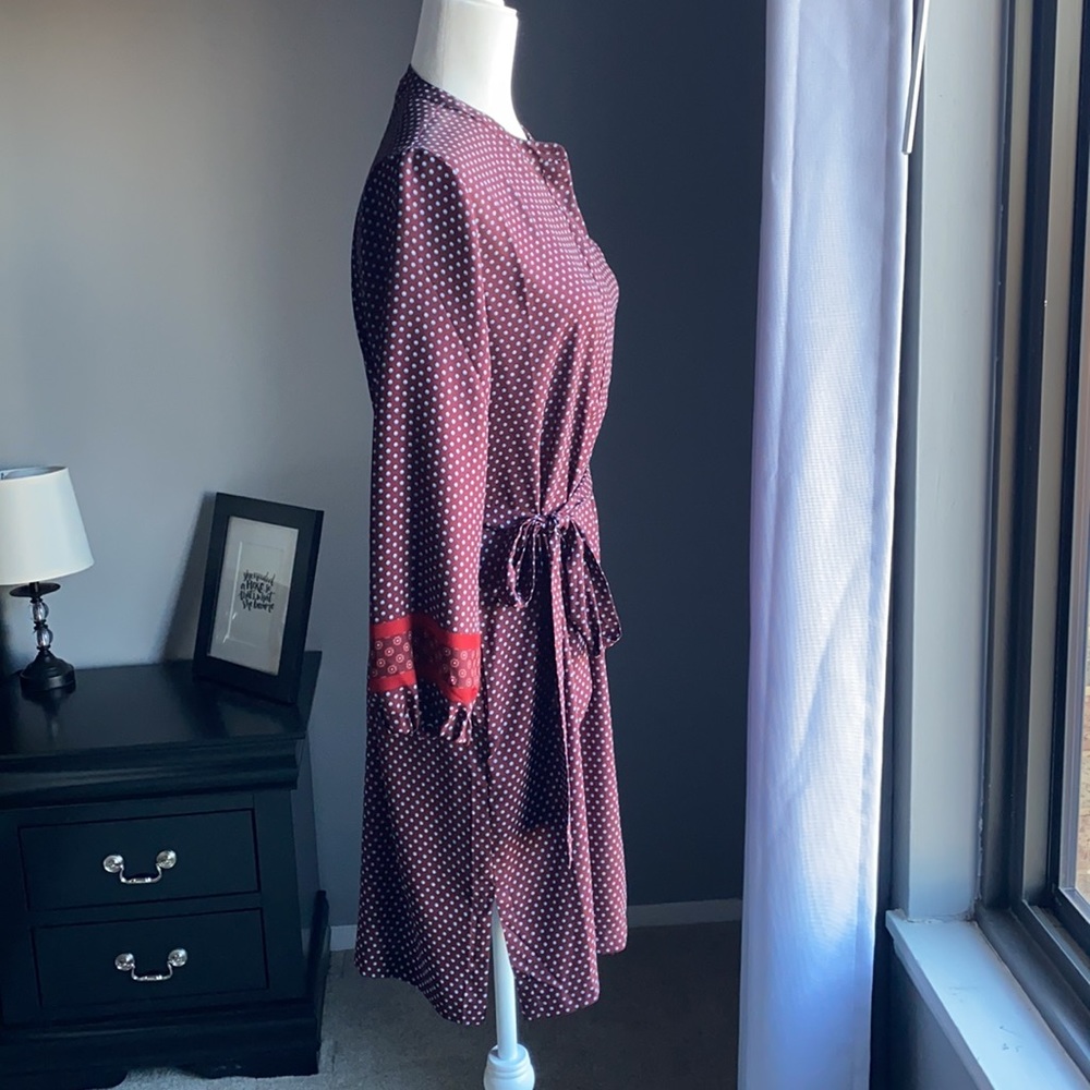 LOFT Burgundy Tie-Waist Dress (Size XS) - Picture 6 of 10